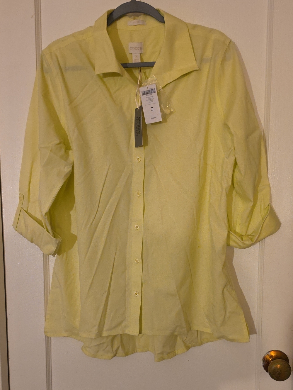 Chico's No-Iron Easy Cotton Cayla Effortless Shirt Citron Yellow 3 / XL